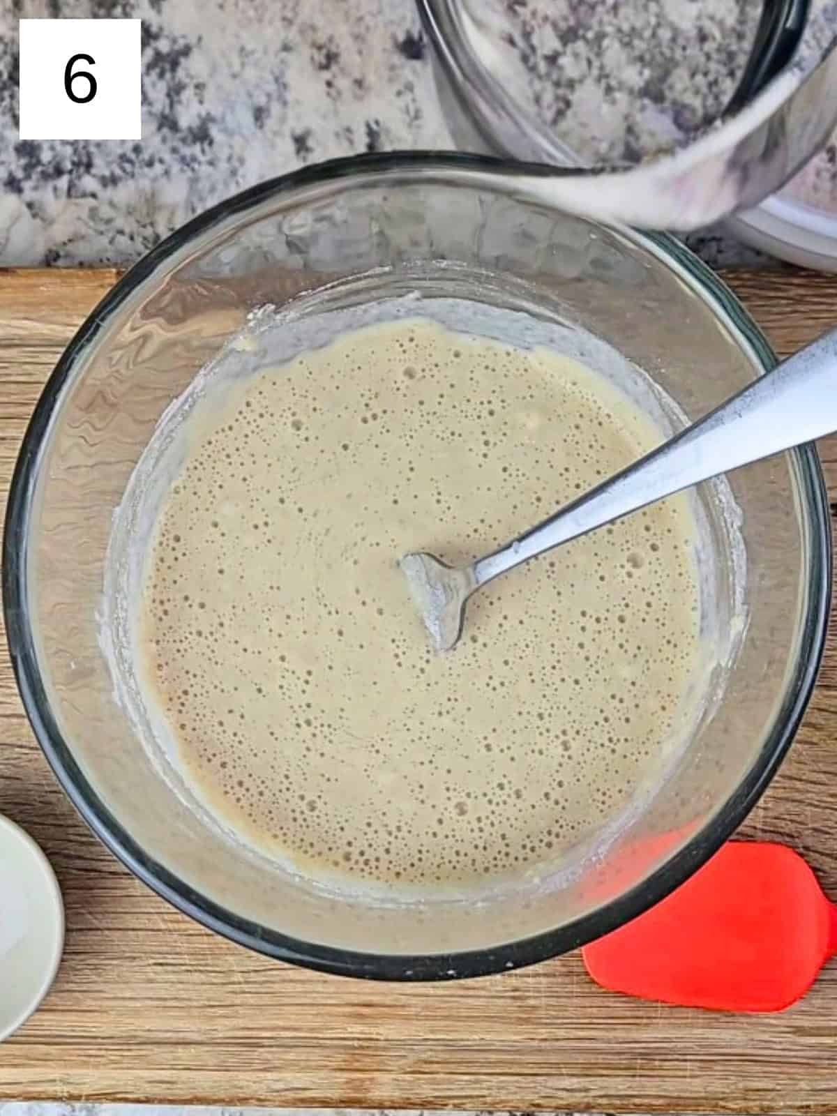 A mixture of dry and wet ingredients of gluten-free waffles.