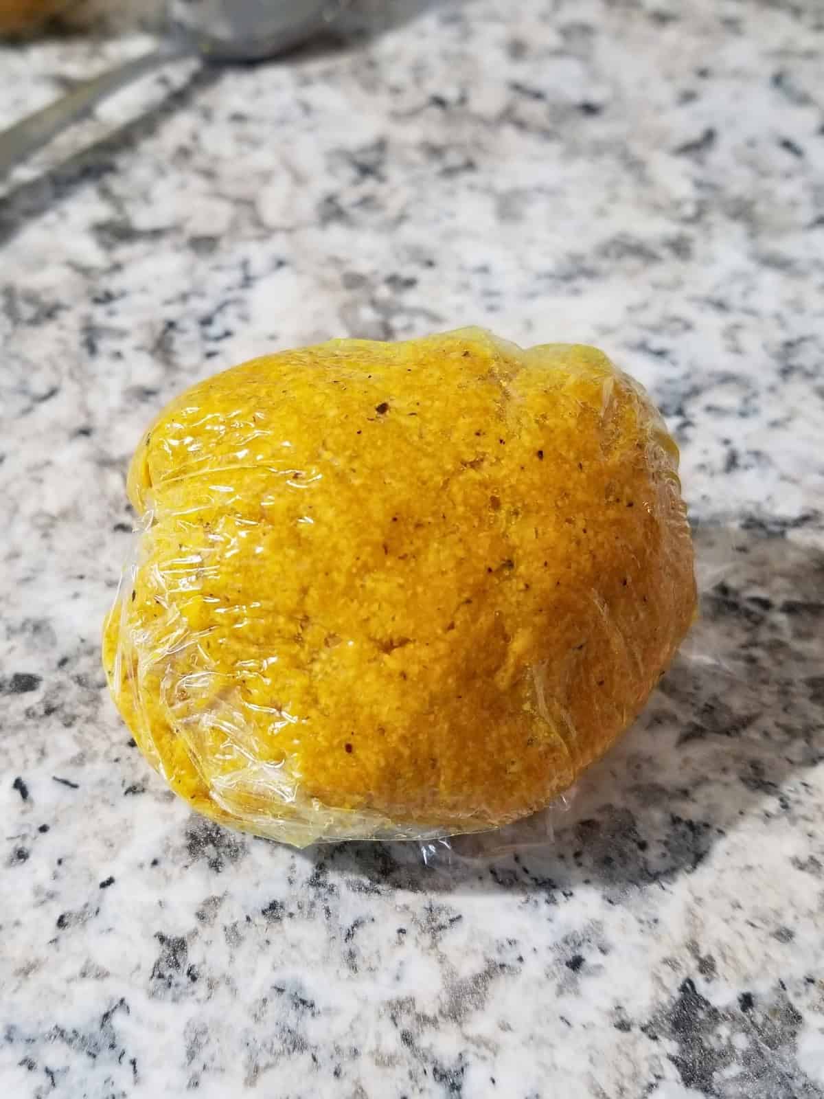 leftover turmeric and ginger fibers from the juiced mixture.