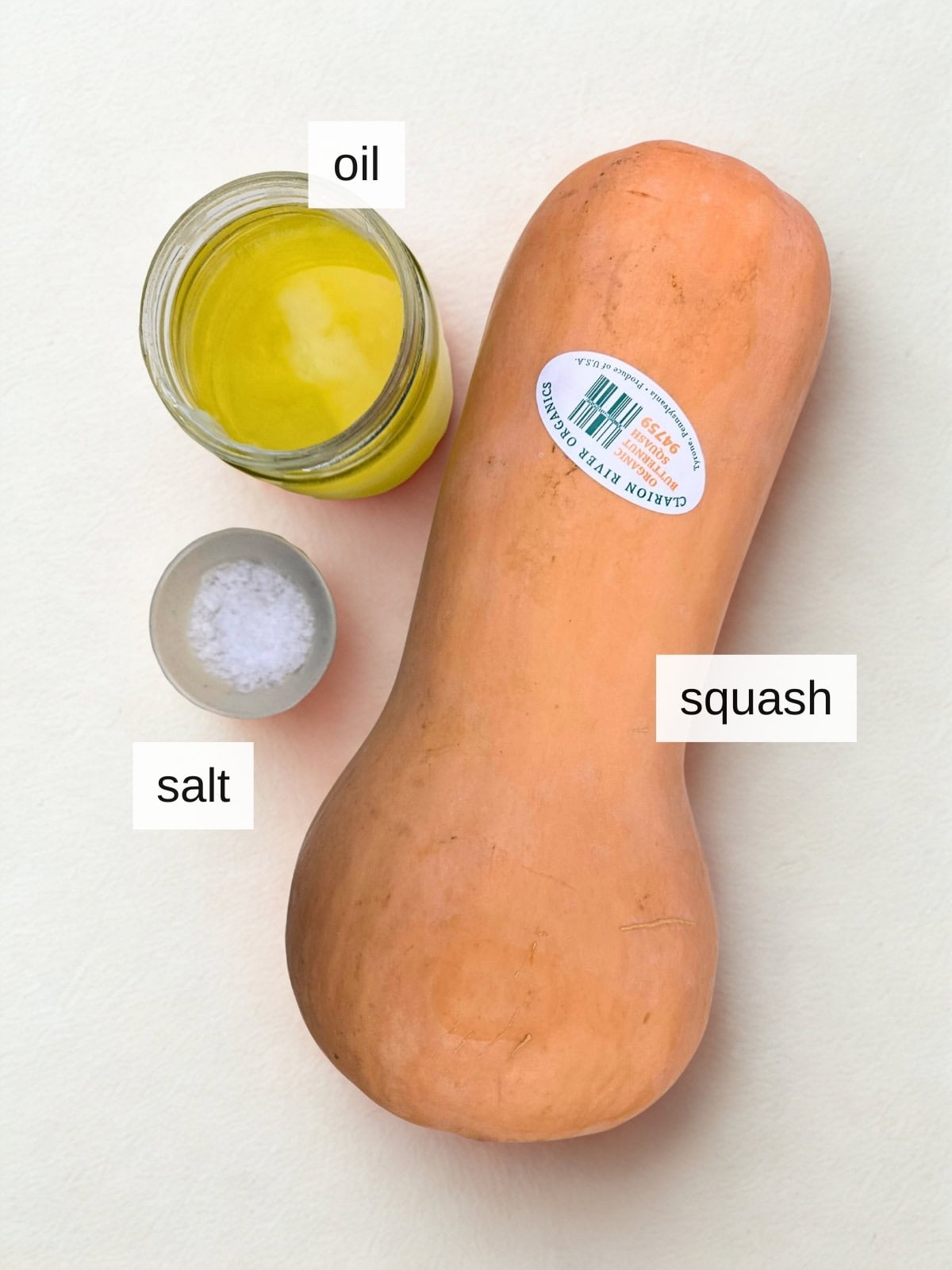 Ingredients for roasted squash seeds, including raw squash seeds from large squash, oil or ghee, and sea salt.